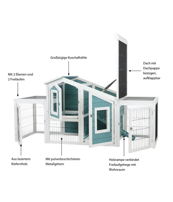 Trixie Kleintierstall Mit 2 Freiläufen, Ca. B168/H81/T72 Cm 4 Trixie Kleintierstall Mit 2 Freiläufen, Ca. B168/H81/T72 Cm – Bild 2