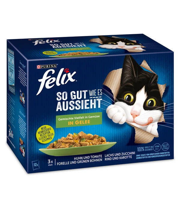 PURINA Felix® Nassfutter Für Katzen So Gut Wie Es Aussieht Gemischte Vielfalt, Gemüse 3 PURINA Felix® Nassfutter Für Katzen So Gut Wie Es Aussieht Gemischte Vielfalt, Gemüse
