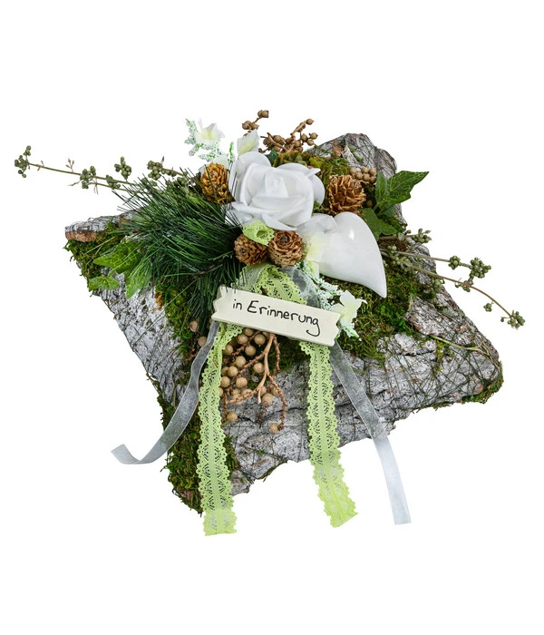 Grabgesteck Aus Rinde, Eckig, Weiß, Ca. B23/H15/T23 Cm 3 Grabgesteck Aus Rinde, Eckig, Weiß, Ca. B23/H15/T23 Cm