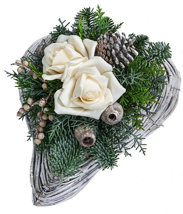 Grabgesteck, Herzförmig, Creme 3 Grabgesteck, Herzförmig, Creme