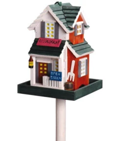 Dobar® Wildlife Vogelhaus Restaurant Inkl. Ständer, Rot/grün, Ca. B23/H100/T18 Cm
